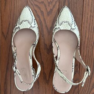 27 EDIT Cream and Black Snakeskin Heels